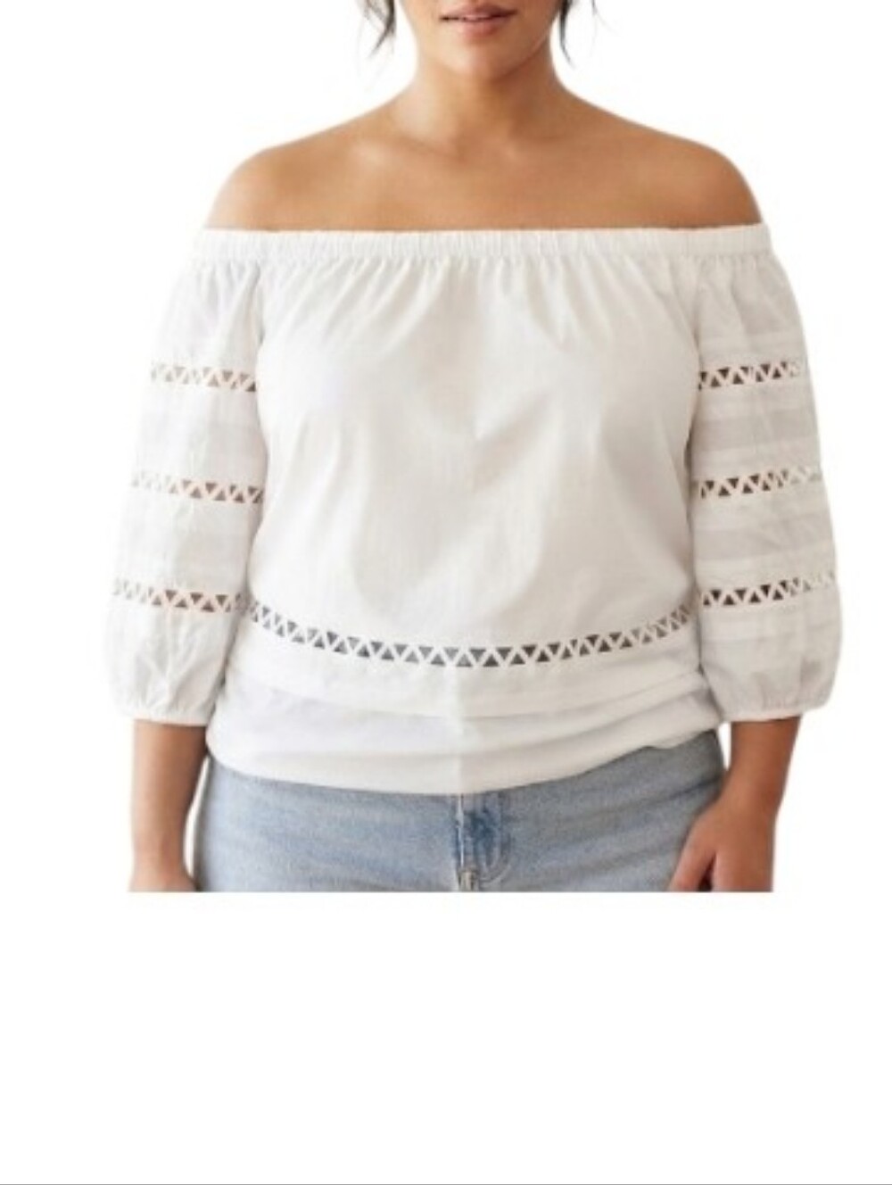 Crown & Ivy White Off The Shoulder Preforated Top